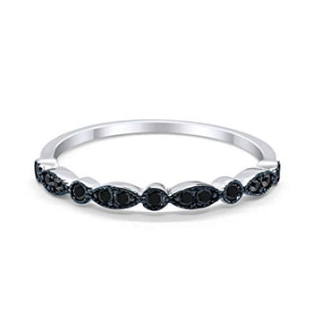Half Eternity Wedding Band Round Simulated Black CZ 925 Sterling Silver